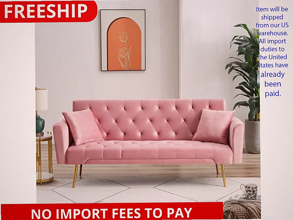 71 Inches Velvet Futon Sofa Bed with 2 Pillows,Modern Convertible Futon Couch