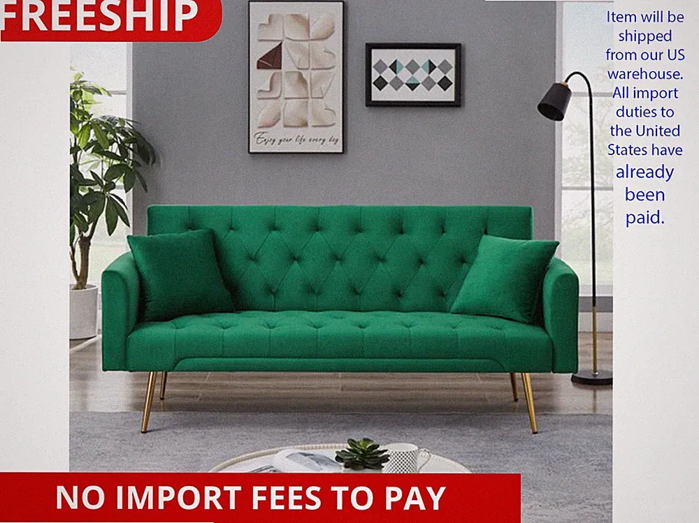 71 Inches Velvet Futon Sofa Bed with 2 Pillows,Modern Convertible Futon Couch