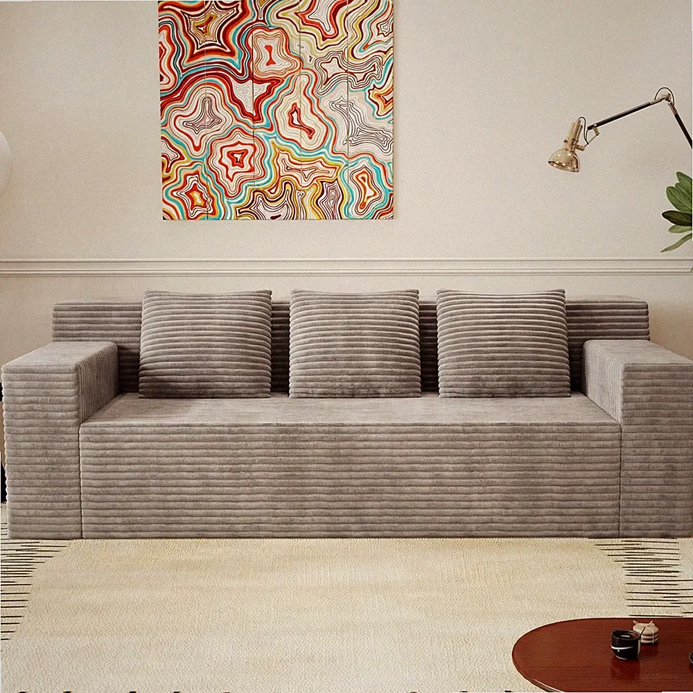 71" L-Shaped Corduroy Sectional Sofa, 3-Seat Modular Couch, No Assembly Required
