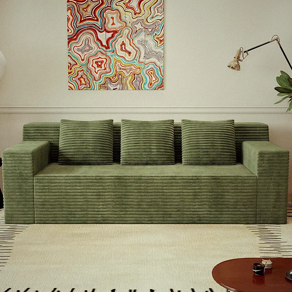 71" L-Shaped Corduroy Sectional Sofa, Antique Green, 3-Seat