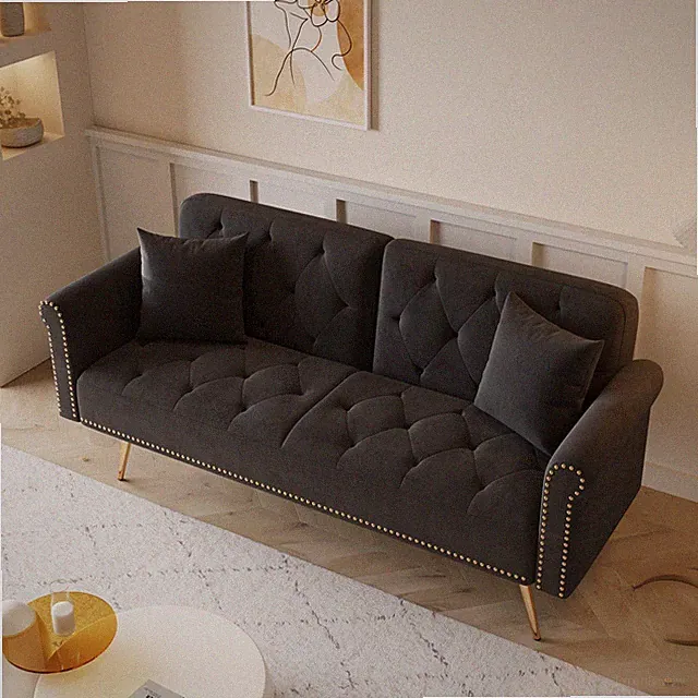 71" Modern Futon Sofa Bed Black 2-in-1 Loveseat Foldable Folding Living Room