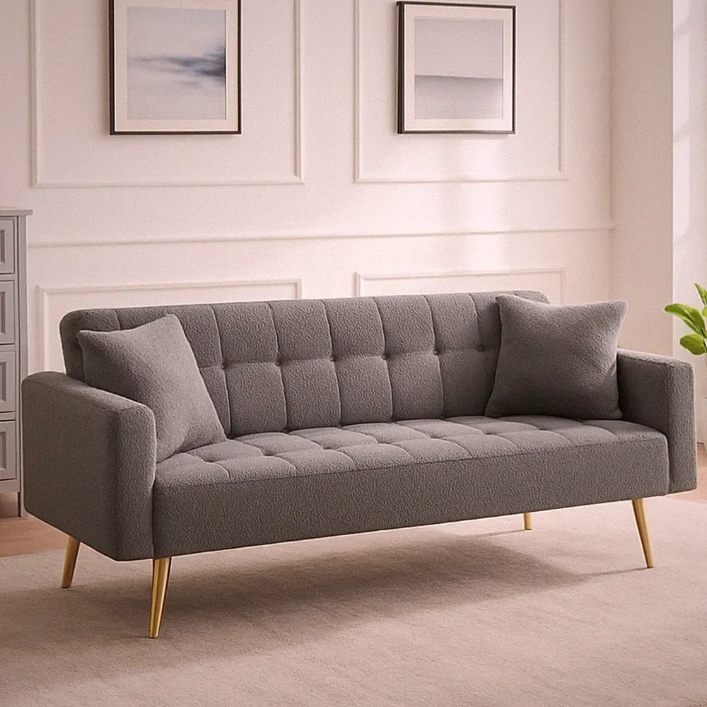 71" Modern Teddy Futon Sofa Bed Gray Convertible Loveseat Couch for Living Room
