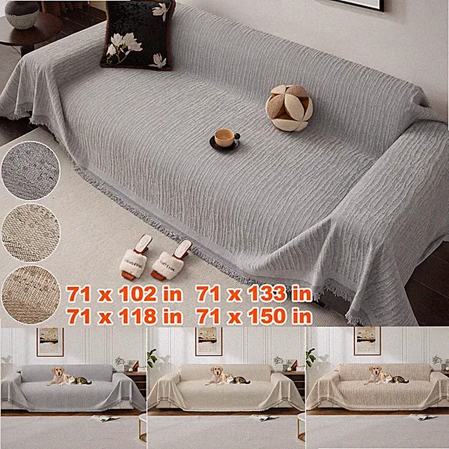 71" Wide Chenille Striped Sofa Cover 2/3/4 Seater Couch Cover Throw Blanket