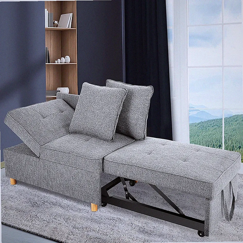 71IN Sofa Bed 4-in-1 Convertible Sleeper Chair Single Recliner w/2 Throw Pillows
