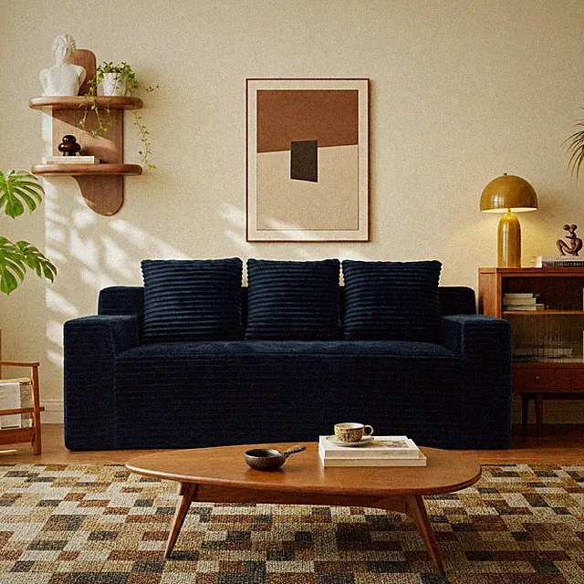 72.2" 3Setaser Sofa,Corduroy Fabric,Deep Seat Couches,Comfy Loveseat Sofa,No As