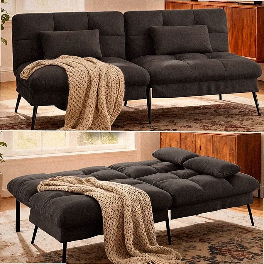 72″ Convertible Futon Sofa Bed Breathable Fabric Futon Couch Adjustable Backrest