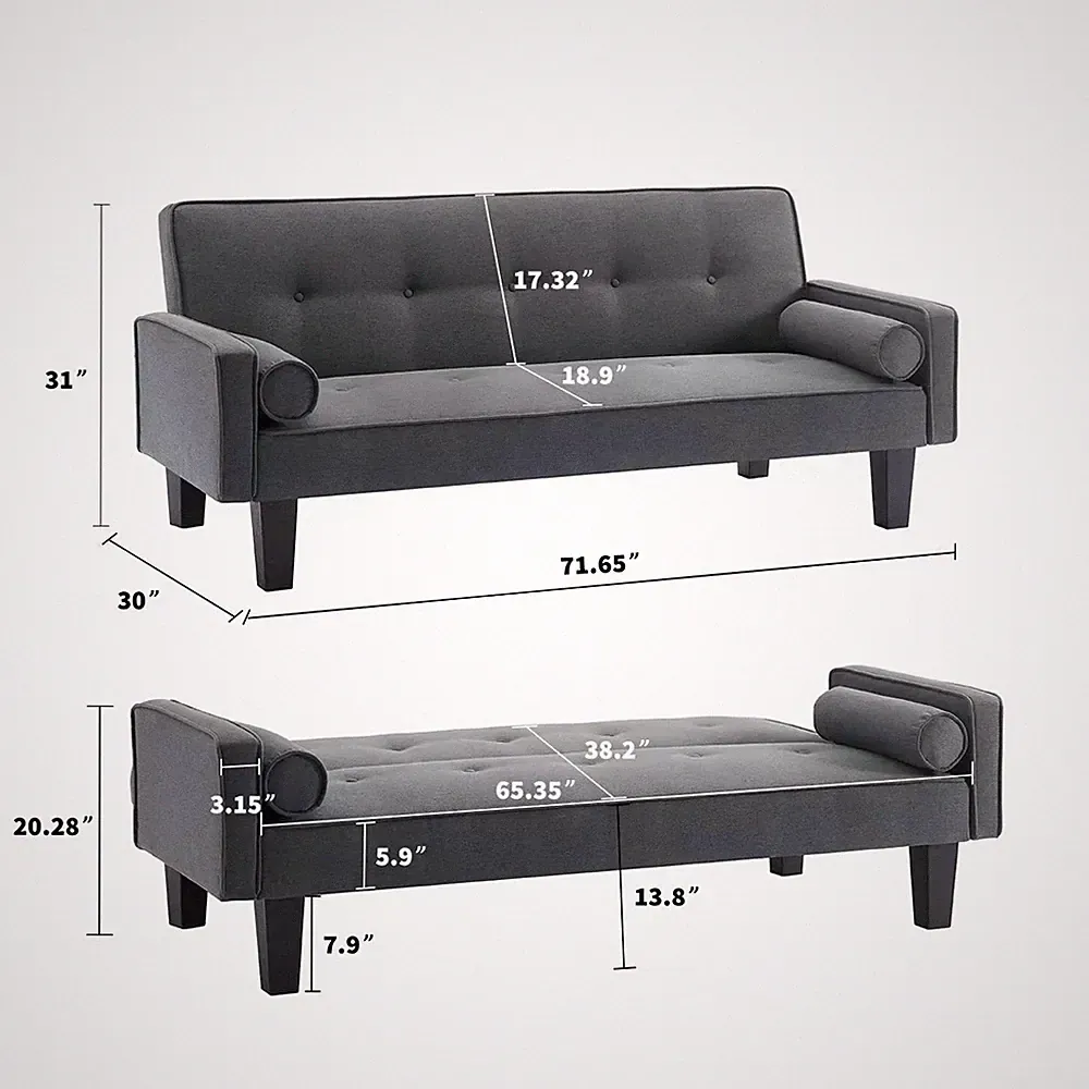 72" Convertible Loveseat Sofa Bed Sleeper Daybed Modern Upholstered Folding Gray