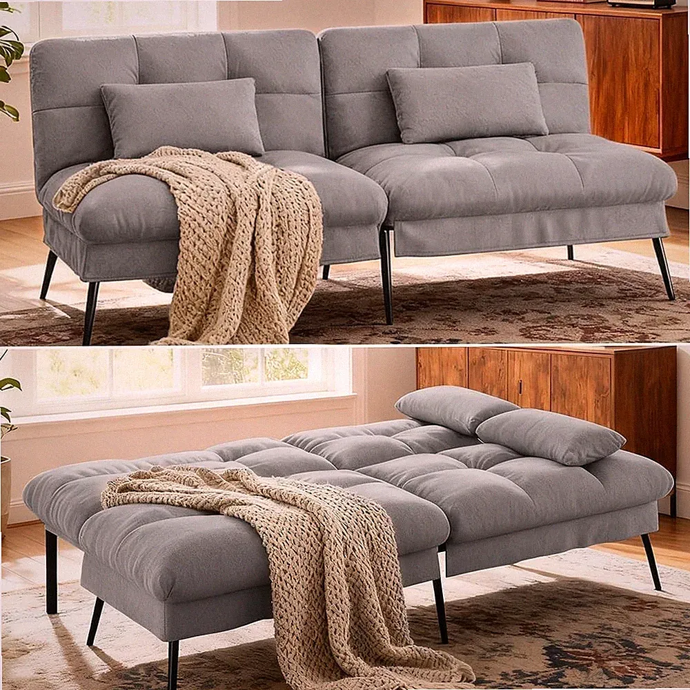 72″ Futon Sofa Bed,Convertible Fabric Couch W/ Adjustable Backrest,Loveseat