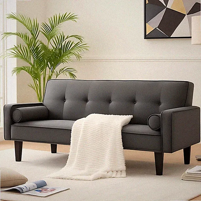 72" Futon Sofa Bed Upholstered Folding Couch Modern Twin Size Removable Armrests