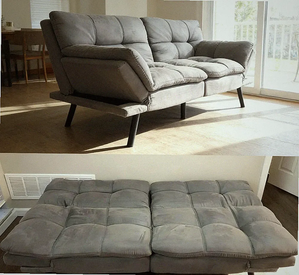 72“ Futon with Split Back Design, Memory Foam Convertible Sofa Bed Grey