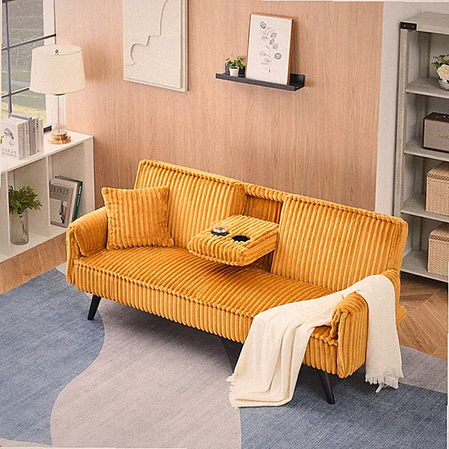 72-Inch Plush Corduroy Upholstered Futon Sofabed for Bedroom Living Room, Modern