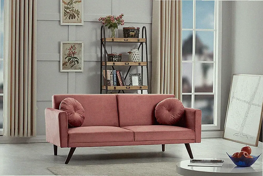 72 Inch Retro Convertible Futon Sofa Bed with Velvet Upholstery, Mid Century Mod