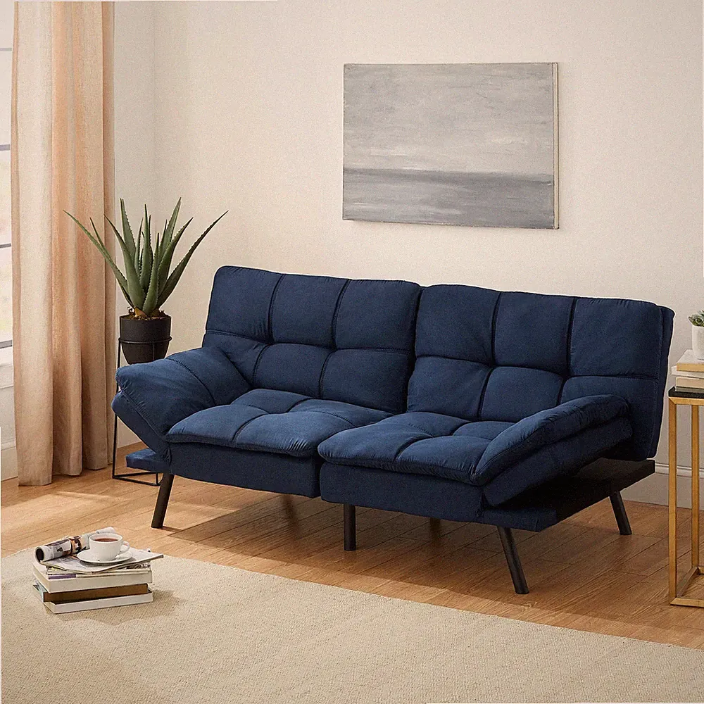 72" Memory Foam Futon Sofa Bed, Blue