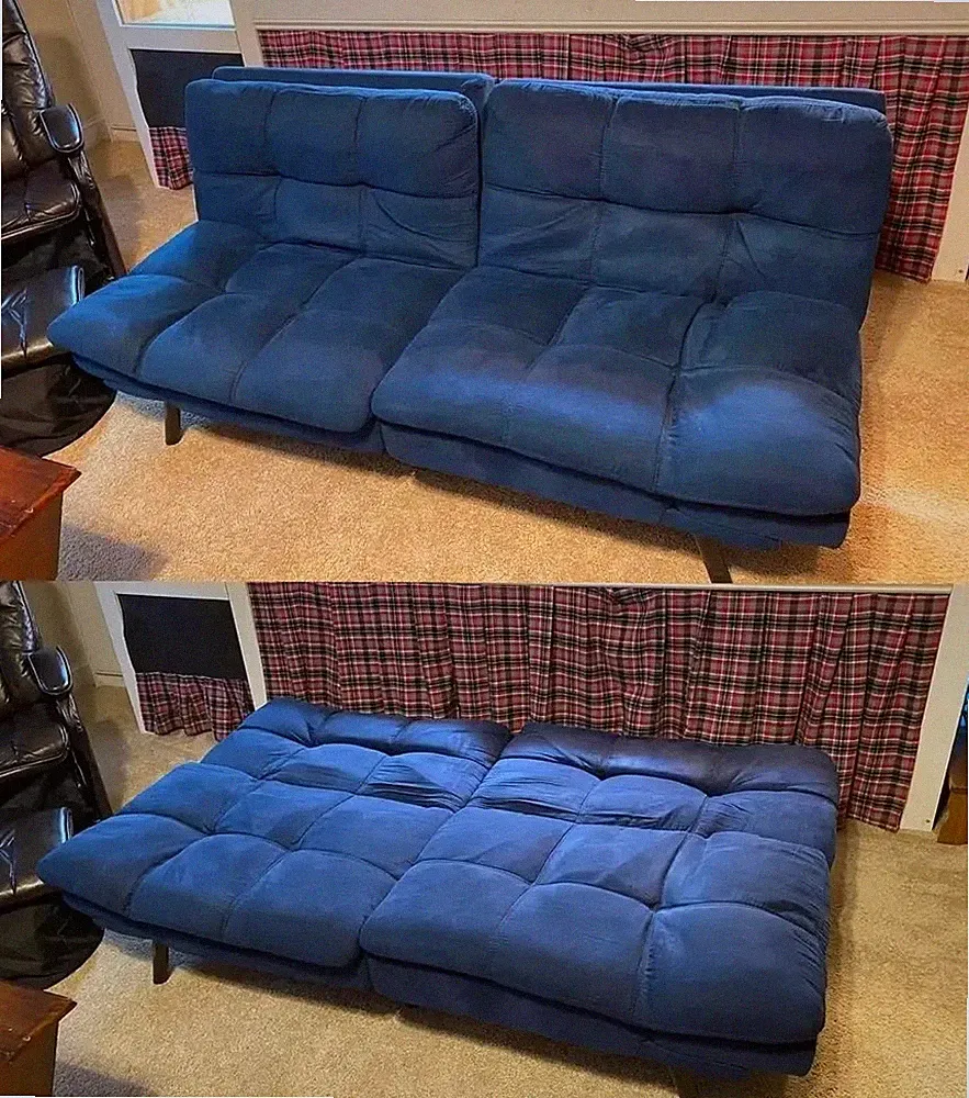 72" Memory Foam Futon Sofa Bed, Blue Faux Suede Convertible Sleeper Couch