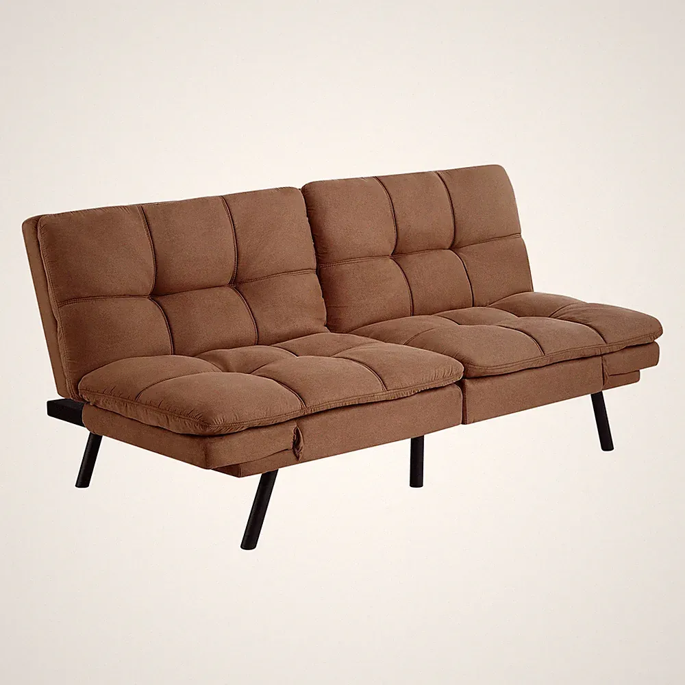 72" Memory Foam Futon Sofa Bed, Camel