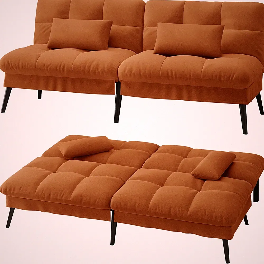 72" Modern Contemporary Futon Sofa Bed Orange 3-in-1 Adjustable Backrest Couch