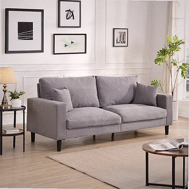 72" Modern Sofa Soft Corduroy Fabric Upholstery Couch 2-Seater Wooden Legs Gray
