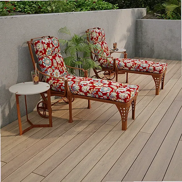 72" x 22" Red Floral Outdoor Chaise Lounge Cushion with Ties and Loop - 72 L x W