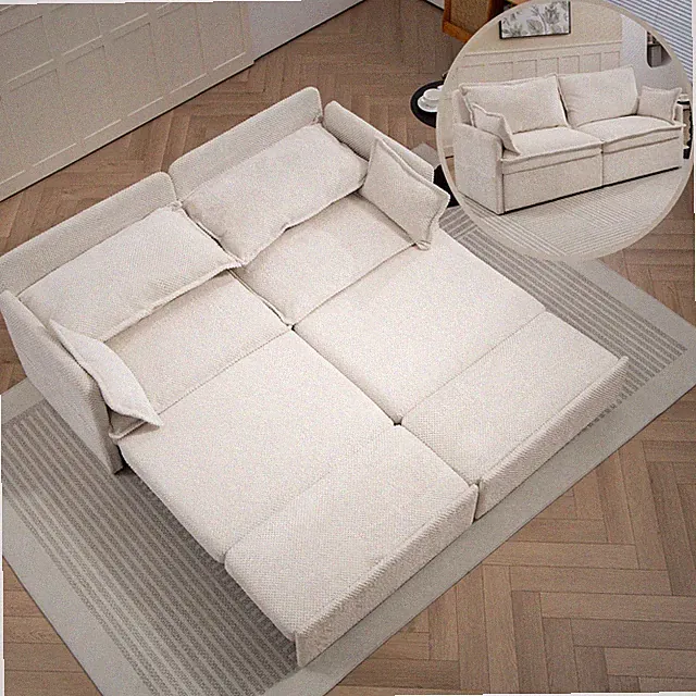 73.6" Ergonomic 3-in-1 Sofa Bed - Supportive Corduroy Convertible Sleeper, L-Sha