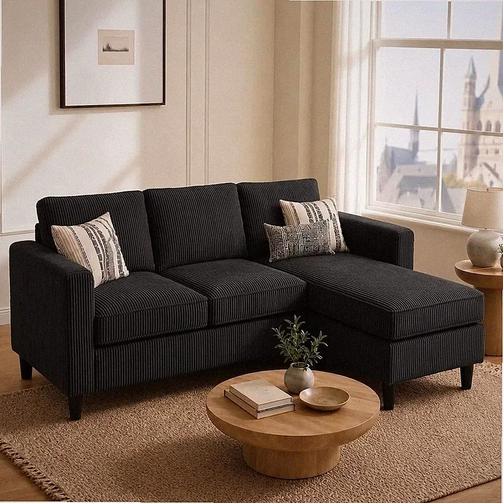 73.6" L-Shaped Small Sectional Sofa W/ Ottoman Black