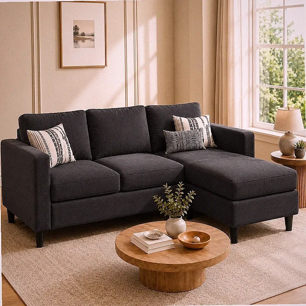 73.6" L-Shaped Small Sectional Sofa with Ottoman Gray Tool-Free Assembly