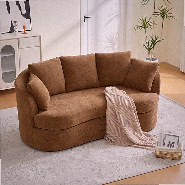 73.82" Wide Curved Sofa, Modern Luxury Plush Chenille Extra-Deep Seat, 4 Remo