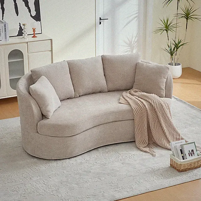 73.82" Wide Curved Sofa, Modern Luxury Plush Chenille Extra-Deep Seat, 4 Remov