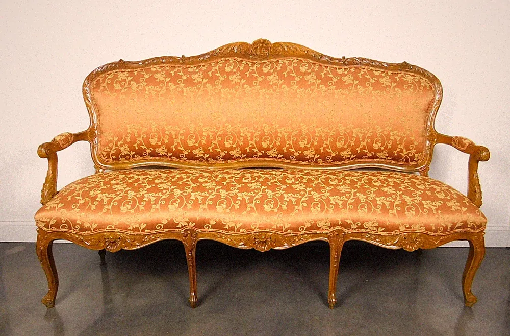 73" French Louis XV Style Upholstered Carved Wood Frame Sofa