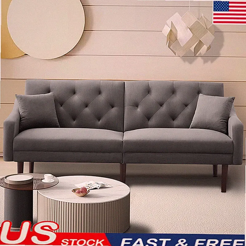 73'' Futon Sofa Bed Couch 2 Seater Modern Velvet Loveseat w/ Rubber Wood Legs