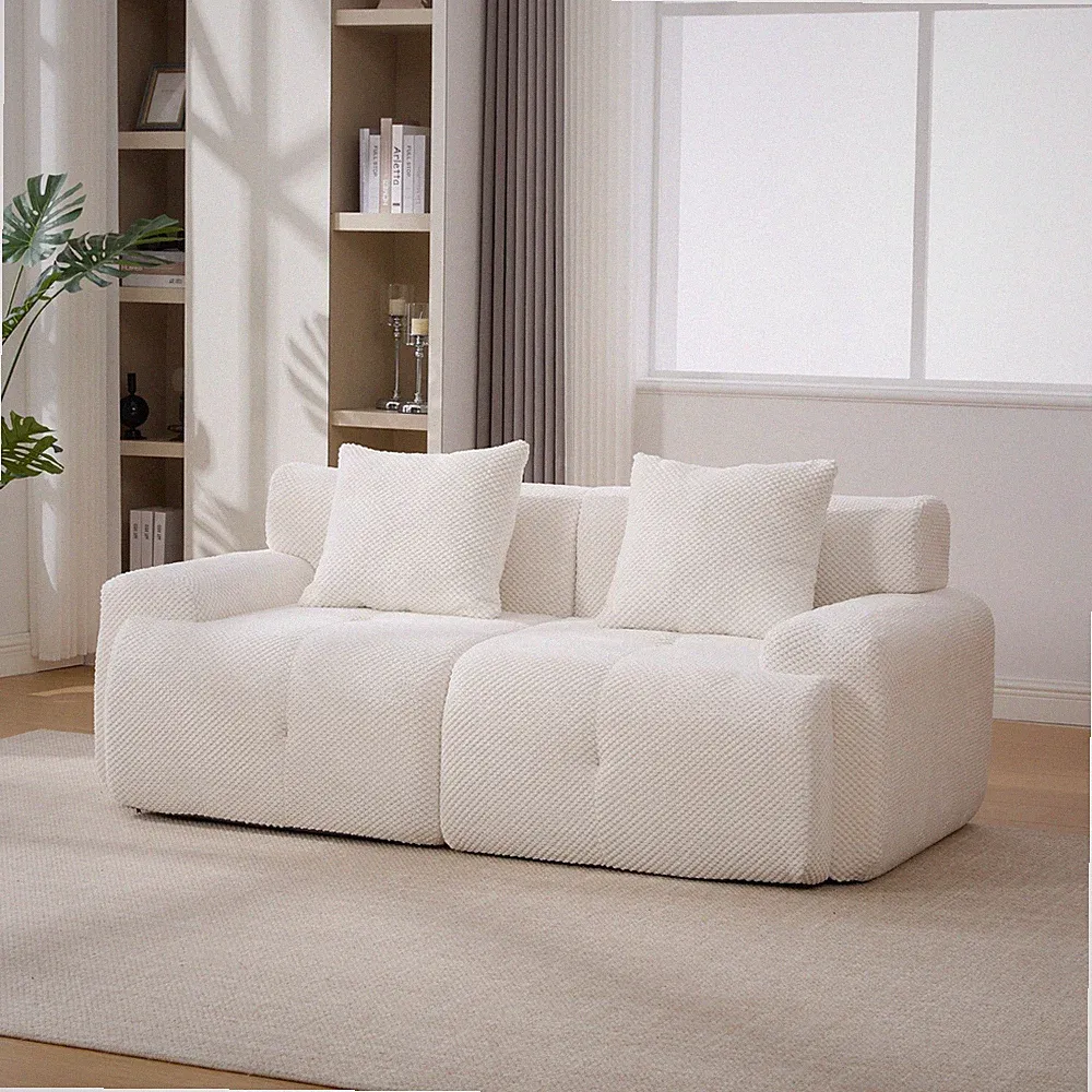 73" Modern Modular Sectional Loveseat Sofa, Ivory Tufted Convertible Couch