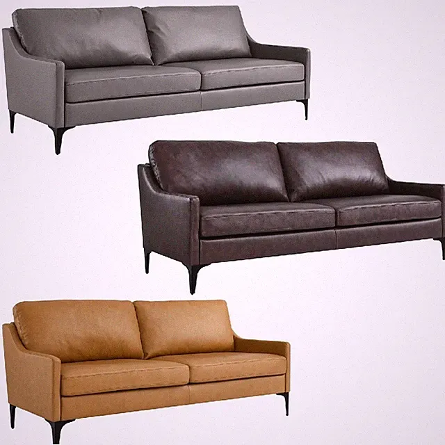 74.5" Wide Mid-Century Sofa Supple Genuine Leather Tan, Gray, Brown Ships FedEx!
