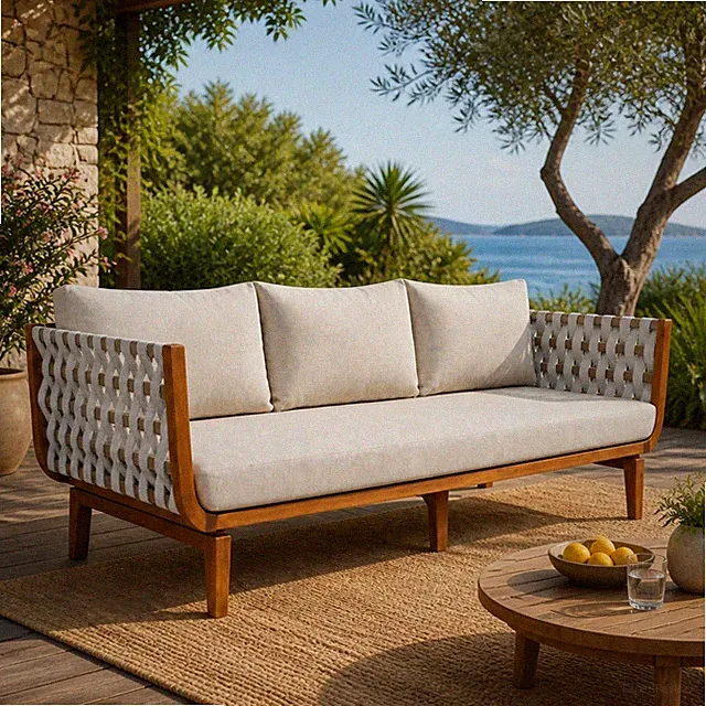 74.61" Outdoor 3-Seater Sofa Acacia Wood Frame Teak Finish