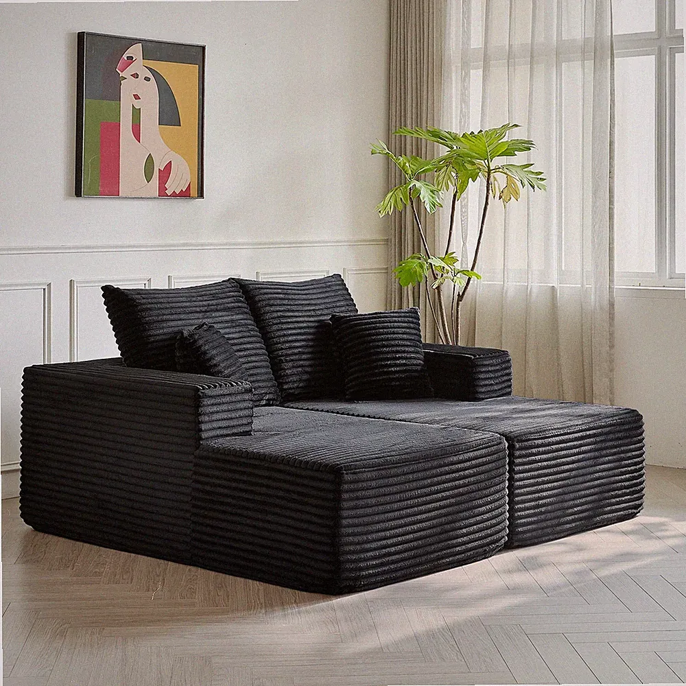 74.8" Cloud Sectional Sofa Bed with Dual Sleeper Corduroy Double Chaise Couch
