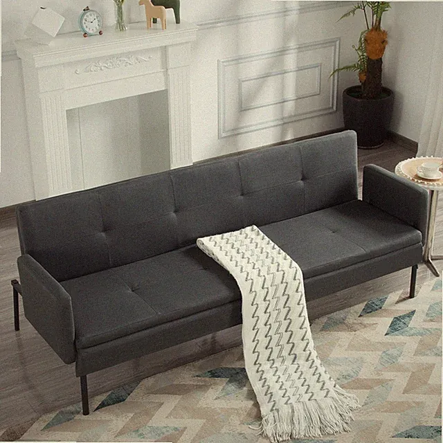 74.8" Futon Sofa Bed Convertible Twin Sleeper 5 Reclining Positions Metal Frame