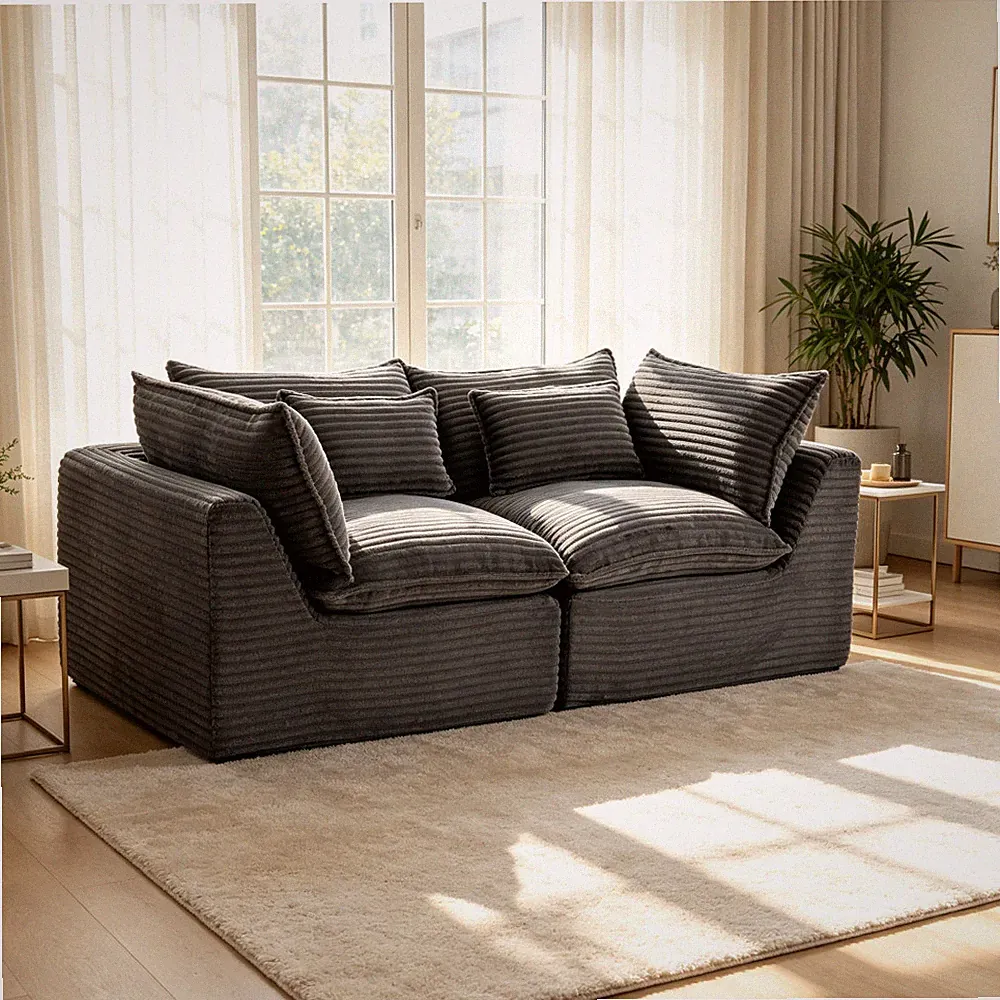 74.8" Wide Cloud Couch Modular Sectional Sofa 2-Seat Corduroy Antique Grey