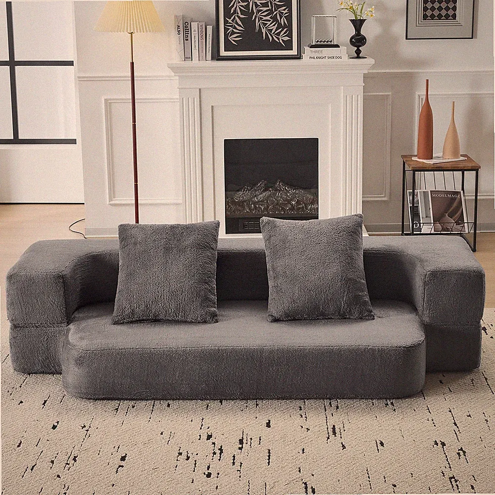 74.81" 2-in-1 Folding Sofa Bed,Modern Plush Lazy Sofa,High Elastic Sponge Conver