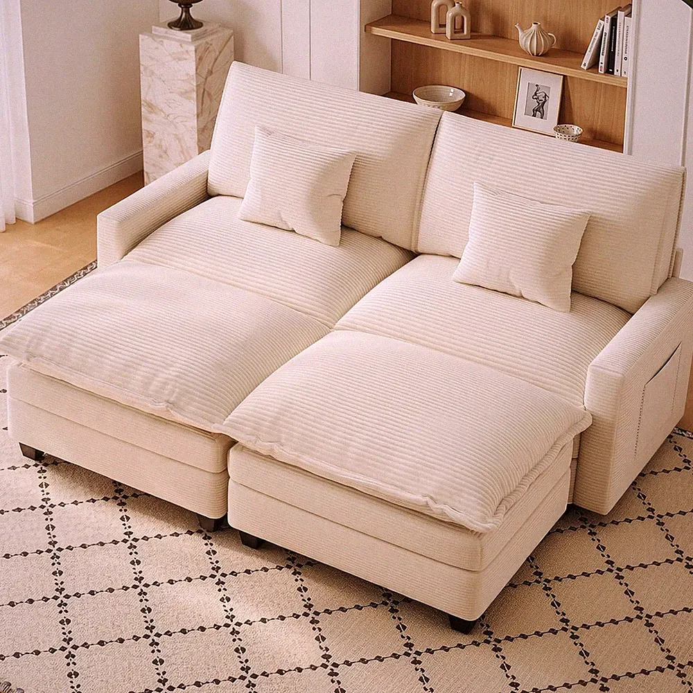 74" Cloud Loveseat with 2 Movable Ottoman, Deep Seat Modular Sectional Sofa