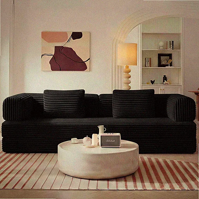 74" Compression Sofa Bed Corduroy Convertible Floor Couch No Assembly Loveseat