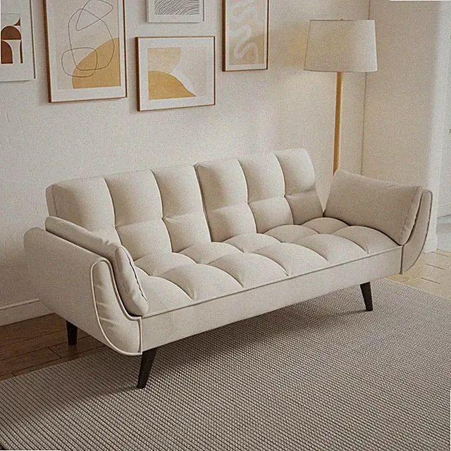 74" Futon Couch Bed Sofa Modern Velvet Loveseat with Adjustable Backrests