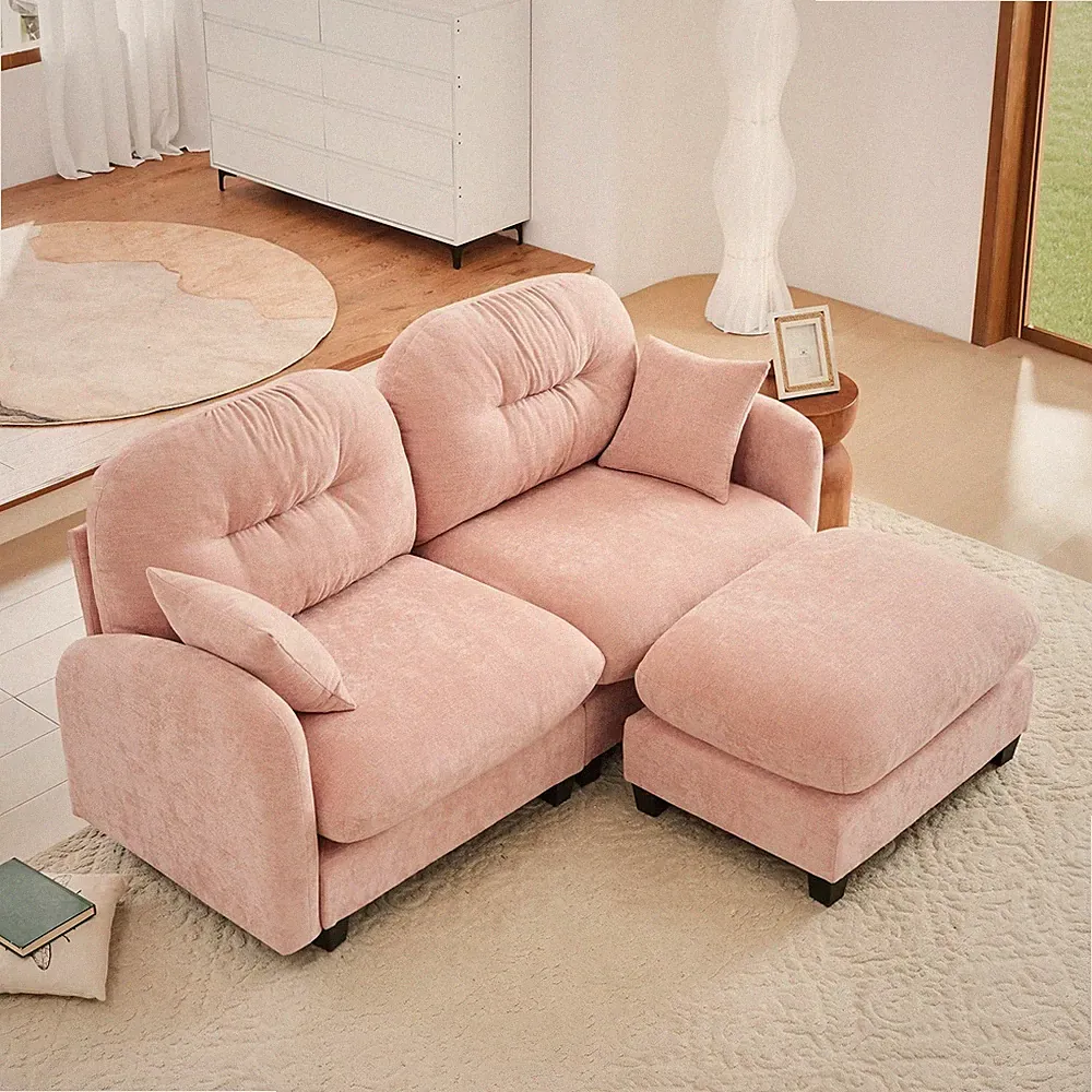 74" L-Shaped Oversized Chenille Modular Sectional Loveseat Sofa with 1 Ottoma...