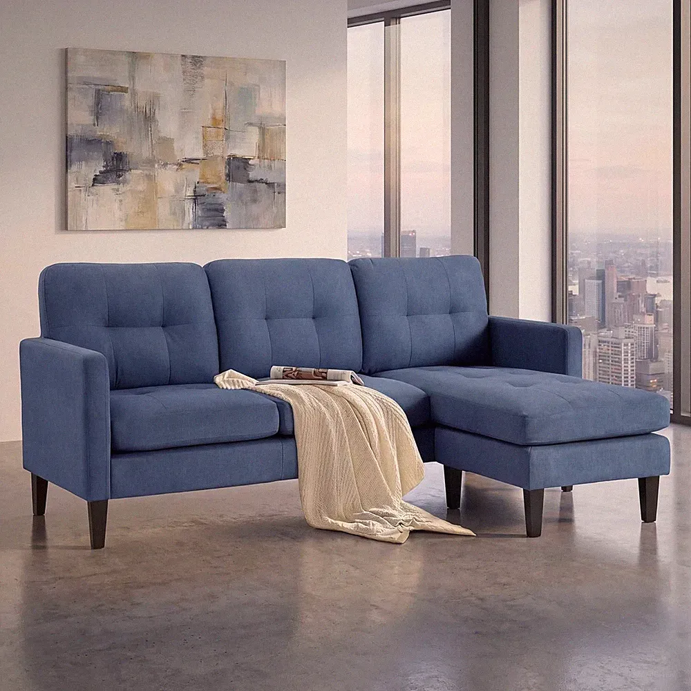 74'' L Shaped Small Couch with Chaise, Lounge Sectional Couch with Movable Ottom