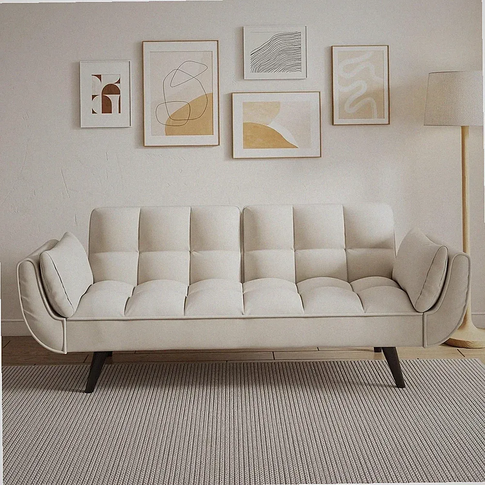 74" Modern Convertible Futon Sofa Bed Adjustable Backrests Velvet Sleeper Couch