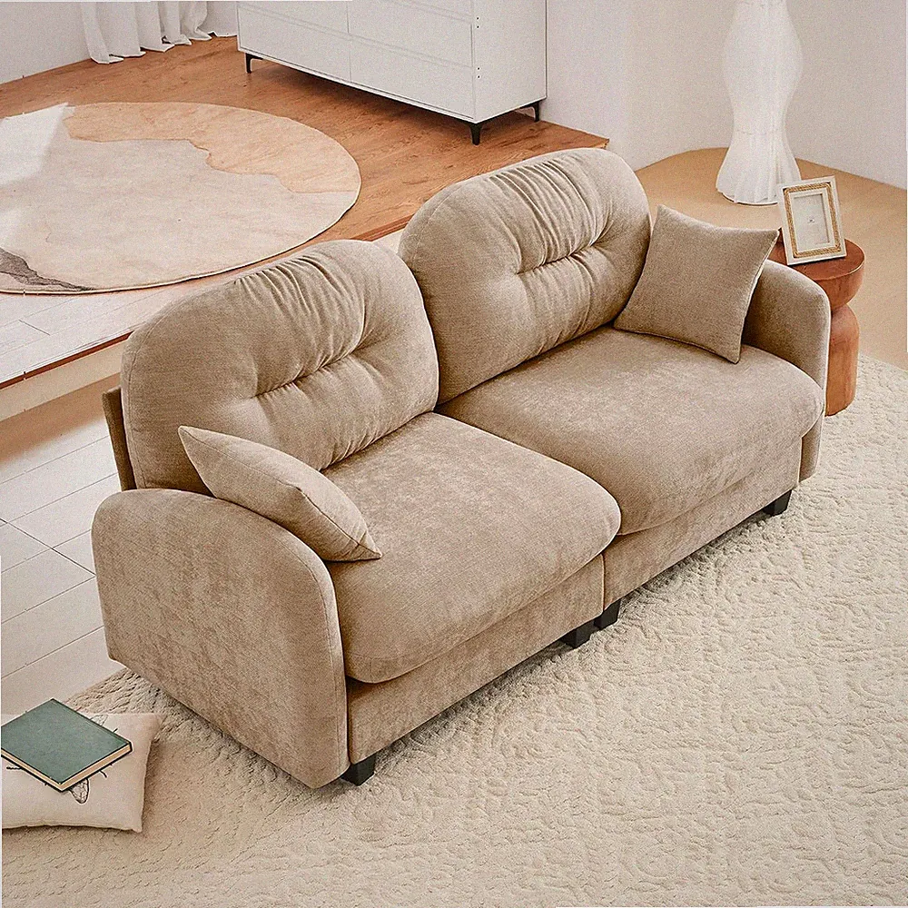 74" Oversized Chenille Modular Loveseat Sofa with Plush Cushions, Camel