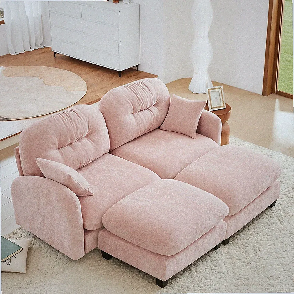 74" Oversized Chenille Modular Sectional Loveseat Sofa with 2 Ottoman, High-Dens