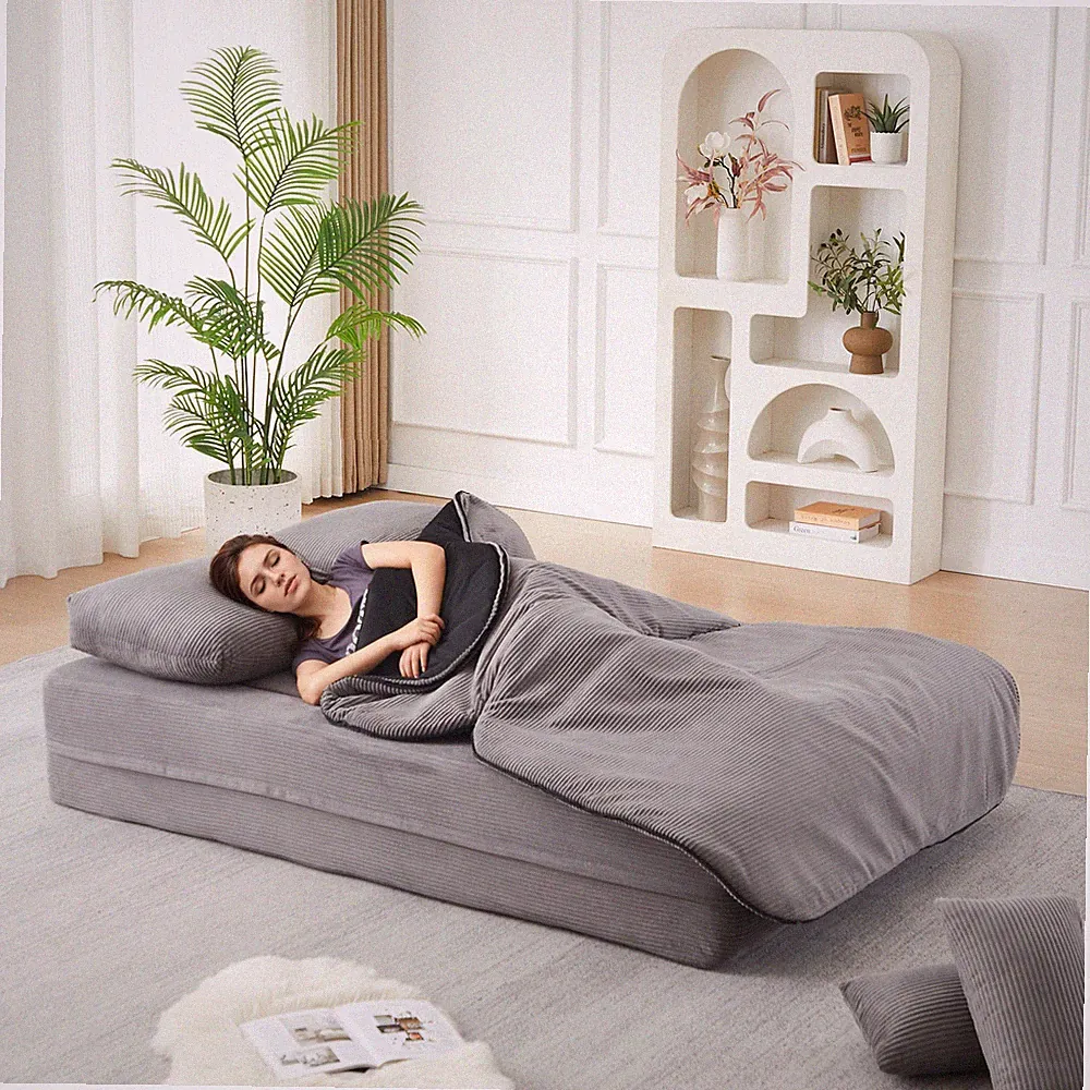 75''2-in-1 Foldable Sofa,Convertible Sleeper Foam Sofa Bed w/Multi Functional Bl
