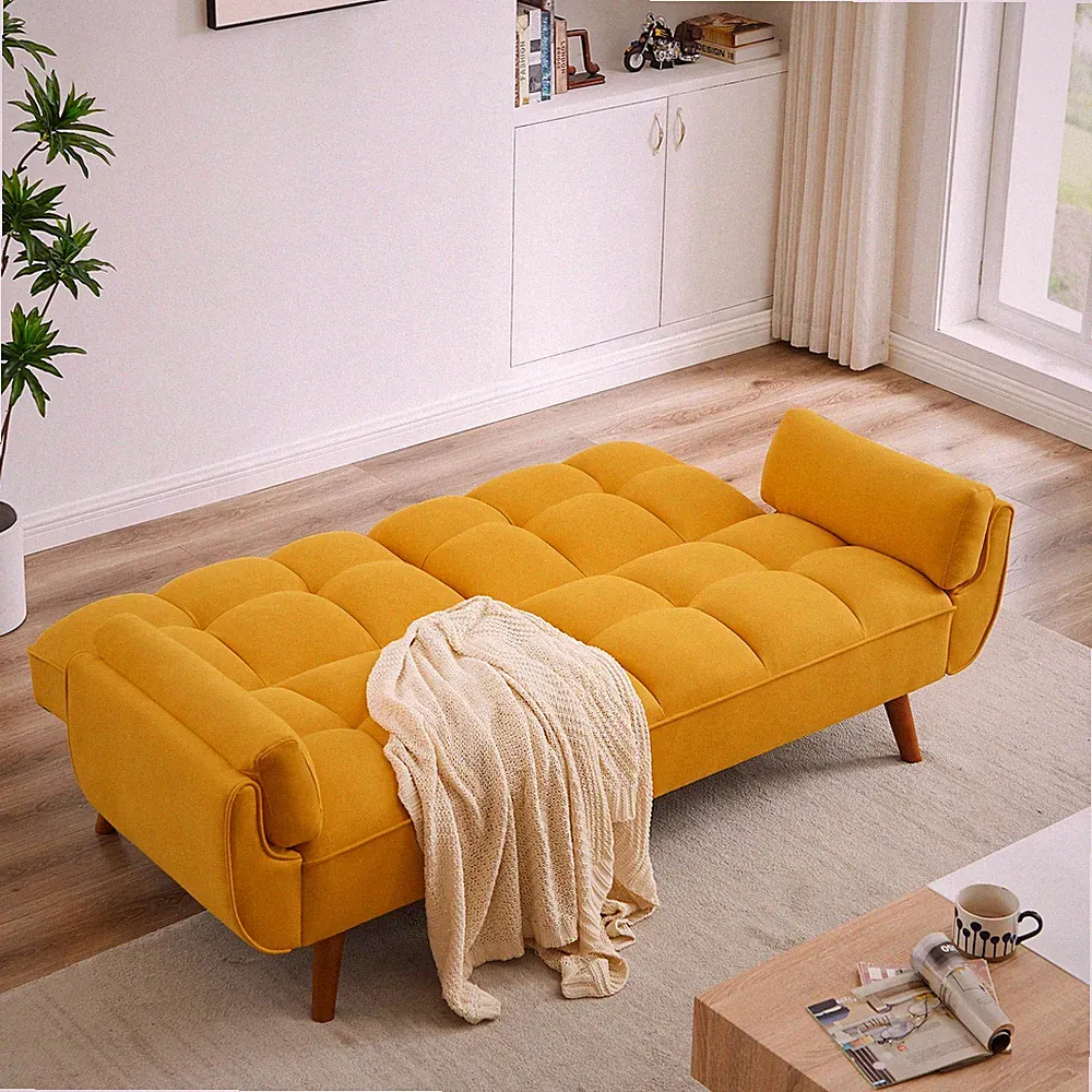 75.39" Loveseat Sleeper Sofa Bed Adjustable Backrest Double Size Solid Wood Legs