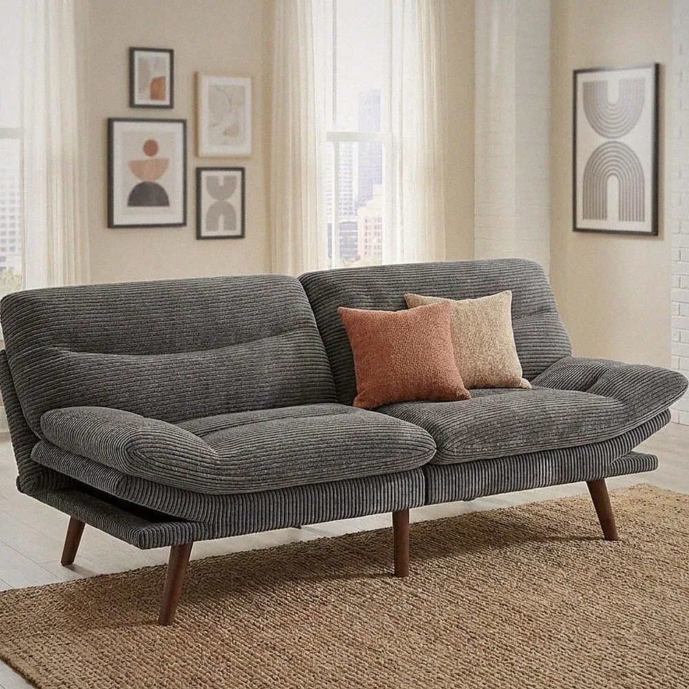 75" Convertible Futon Sofa Bed, Corduroy Folding Loveseat Couch, Sleeper Sofa