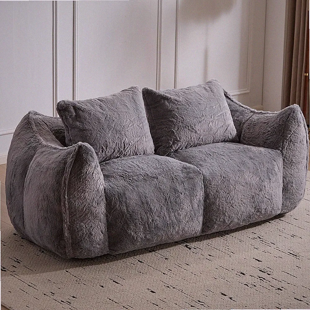 75" Faux Fur Loveseat Sofa with Armrests & Tufted Cushions - Grey