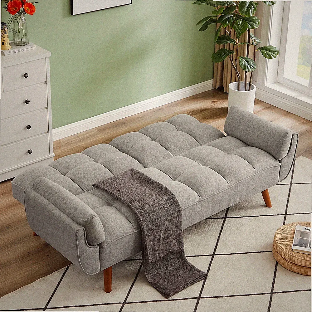 75" Flared Arm Futon Convertible Sofa Bed Tufted Sleeper Couch Home Office Gray