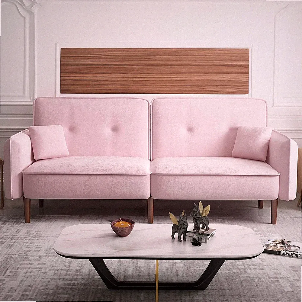 75 inch Loveseat Futon, Convertible Velvet Sofa Bed, Modern Sleeper Couch